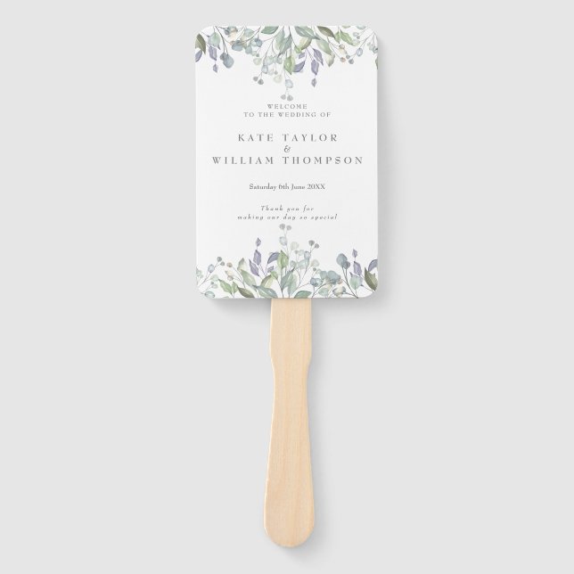 Leque Programa de Casamento Floral com Aguarela Verde (Frente)