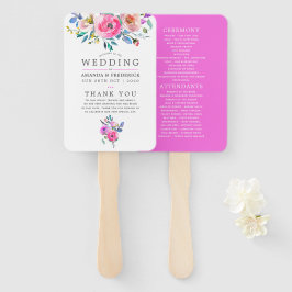Leque Programa de Casamento Floral de Aquarela Rosa-Quen