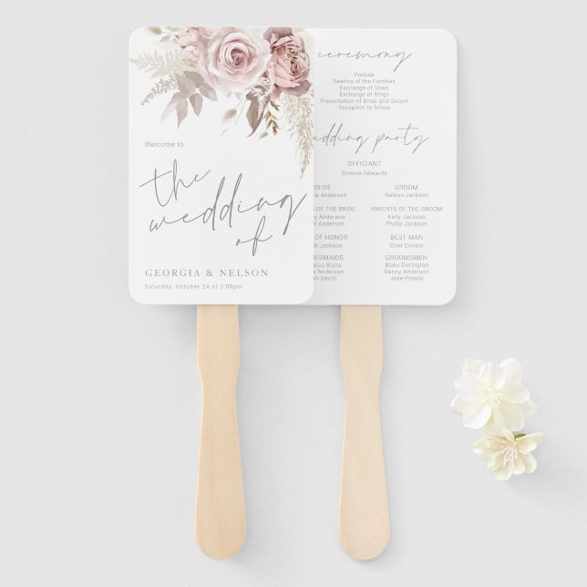 Leque Programa de Casamento Floral de Blush Gorgeous (Frente e Verso)