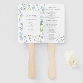 Leque Programa de Casamento Floral de Cor Azul Delicado