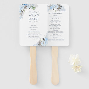 Leque Programa de Casamento Floral de Dusty Blue Elegant