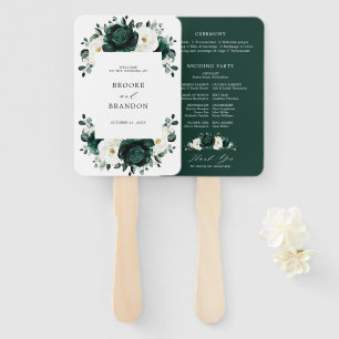 Leque Programa de Casamento Floral de Eucalipto Verde Es