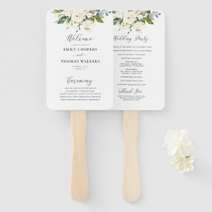 Leque Programa de Casamento Floral de Rosas Brancas