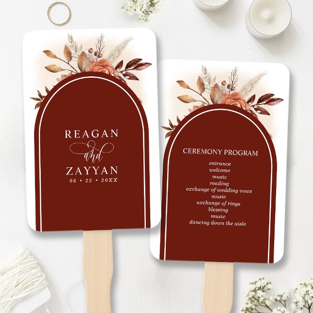 Leque Programa de Casamento Floral de Terracota com Gram (Criador carregado)