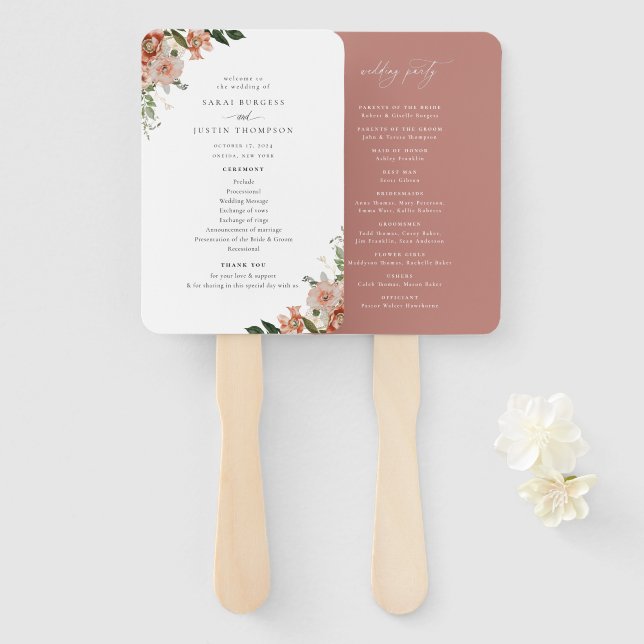 Leque Programa de Casamento Floral do outono Elegante (Frente e Verso)