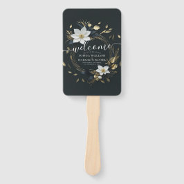 Leque Programa de Casamento Floral Dourado e Branco Negr