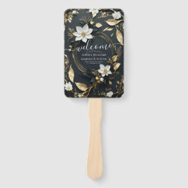 Leque Programa de Casamento Floral Dourado e Branco Negr