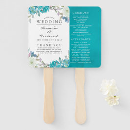 Leque Programa de Casamento Floral Dusty Blue e Turquois