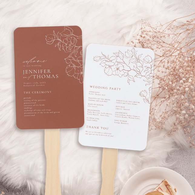 Leque Programa de casamento floral Elegante (Elegant floral terracotta wedding program hand fan)