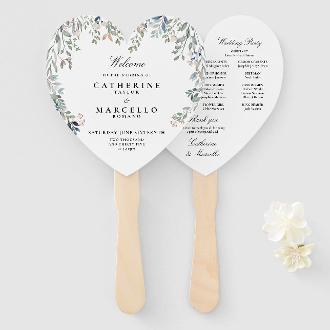 Leque Programa de Casamento Floral Elegante (Frente e Verso)