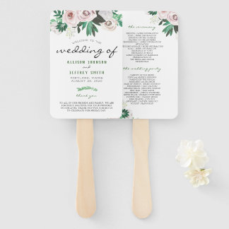 Leque Programa de Casamento Floral em Aquarela Branco Ve