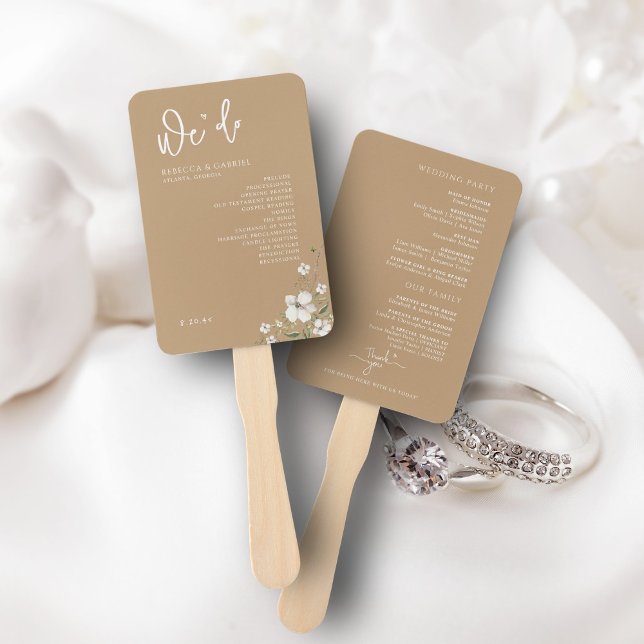 Leque Programa de Casamento Floral em Aquarela Elegante (Criador carregado)