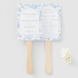 Leque Programa de Casamento Floral em Porcelana Azul Chi