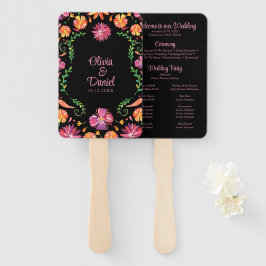 Leque Programa de Casamento Floral Fiesta Preto Mexicano