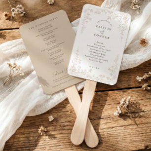 Leque Programa de Casamento Floral Francês Bege Vintage