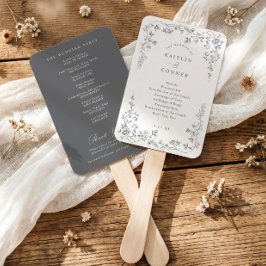 Leque Programa de Casamento Floral Francês Cinza Prata V