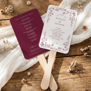 Leque Programa de Casamento Floral Francês Vermelho Vinh