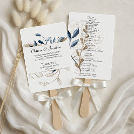 Leque Programa de Casamento Floral Moderno Blue Gold Ele