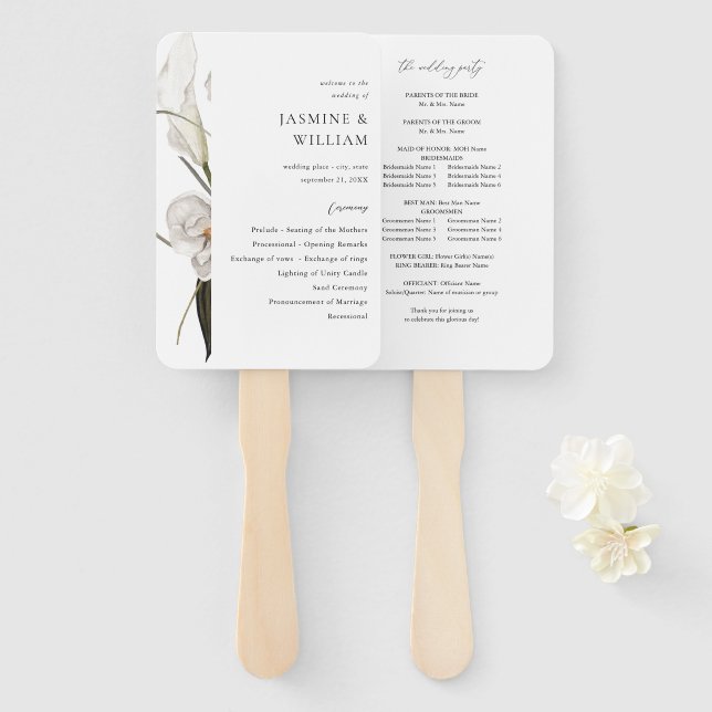 Leque Programa de Casamento Floral Negro e Branco 2 (Frente e Verso)