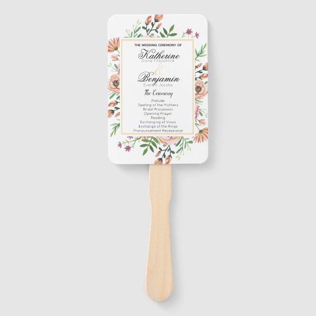 Leque Programa de Casamento Floral Pêssego (Frente)