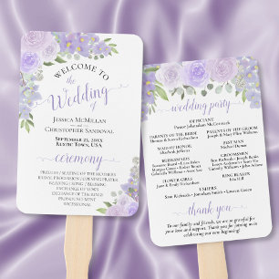 Leque Programa de Casamento Floral por Aquarela lavanda