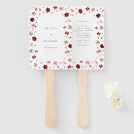 Leque Programa de casamento floral rosa e creme vermelho