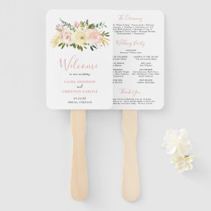 Leque Programa de Casamento Floral Rosa Elegante