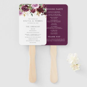 Leque Programa de Casamento Floral Roxo Elegante Ameixa