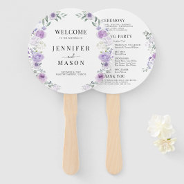 Leque Programa de Casamento Floral Roxo Lilac