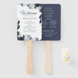 Leque Programa de Casamento Floral Rustic Boho Blue