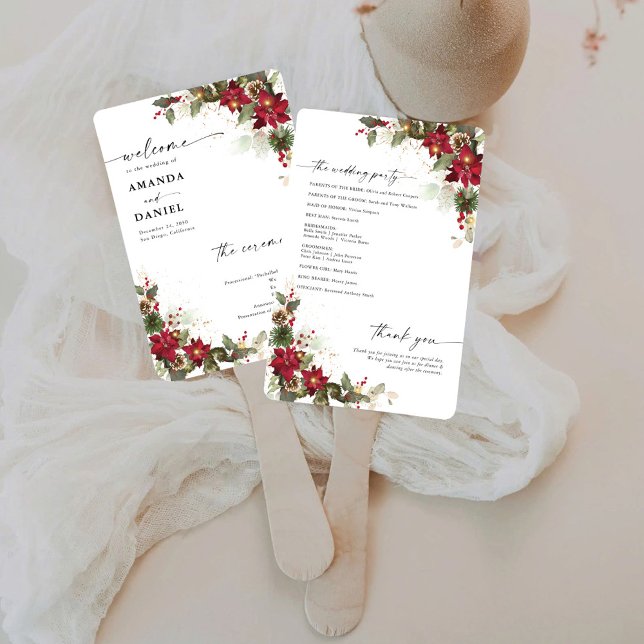Leque Programa de Casamento Floral Rustic Pine Poinsetti (Criador carregado)