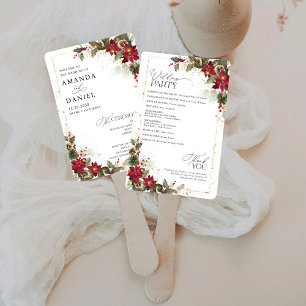 Leque Programa de Casamento Floral Rustic Pine Poinsetti