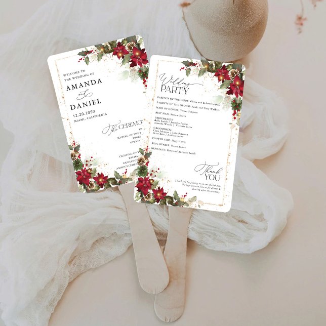 Leque Programa de Casamento Floral Rustic Pine Poinsetti (Criador carregado)