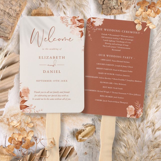 Leque Programa de Casamento Floral Rústico Outono (Autumn Fall Rustic Floral Wedding Program Hand Fan)
