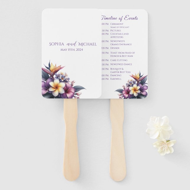 Leque Programa de Casamento Floral Tropical (Frente e Verso)