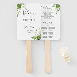 Leque Programa de Casamento Floral Verde Elegante Modern