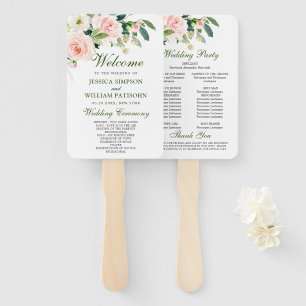 Leque Programa de Casamento Floral Verde para Flores Ros