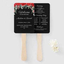 Leque Programa de Casamento Floral Vermelho e Negro Eleg