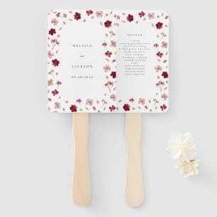 Leque Programa de casamento floral Vermelho Rosa e Creme