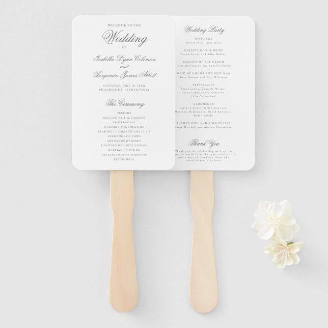 Leque Programa de Casamento Formal Cinza Tradicional Ele (Frente e Verso)