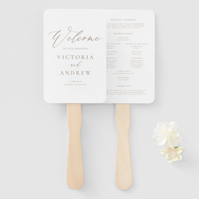 Leque Programa de Casamento Formal com Tipografia Simple (Frente e Verso)