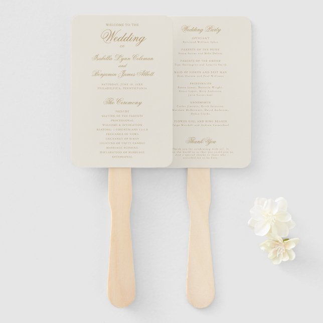 Leque Programa de Casamento Formal Tradicional de Marfim (Frente e Verso)