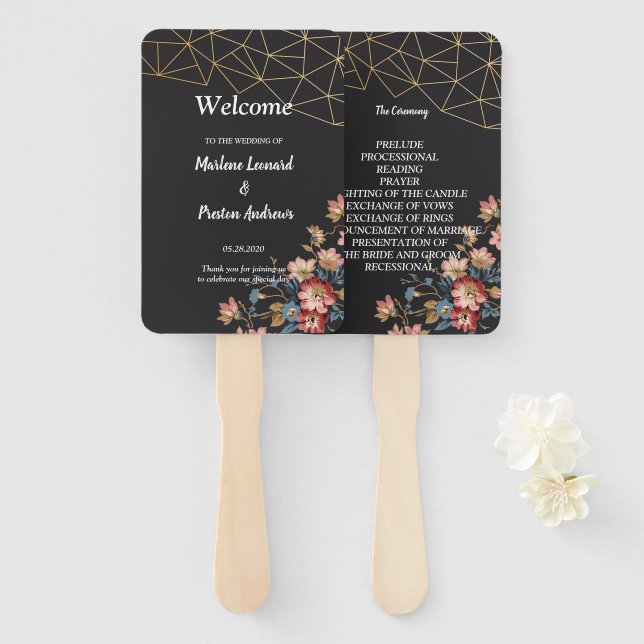 Leque Programa de Casamento Geométrico do ouro (Frente e Verso)