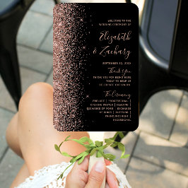 Leque Programa de Casamento Glitter Dourado Rosa Negra