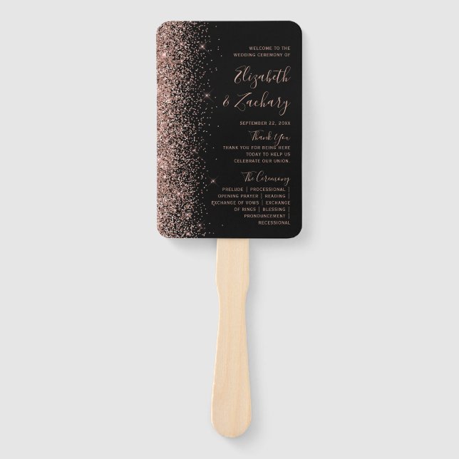 Leque Programa de Casamento Glitter Dourado Rosa Negra (Frente)
