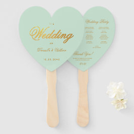 Leque Programa de Casamento Hortelã com Coração Verde em