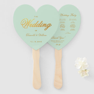 Leque Programa de Casamento Hortelã com Coração Verde em