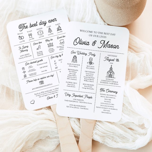 Leque Programa de Casamento Infográfico Moderno Elegante (Elegant Modern Infographic Wedding Program Hand Fan)