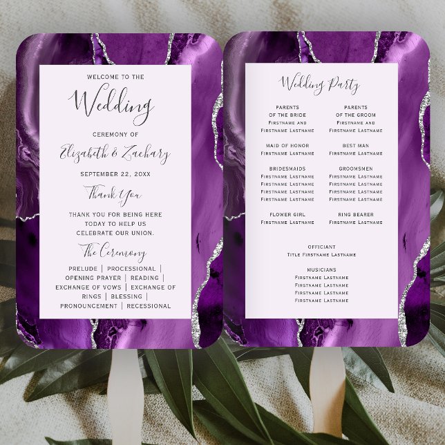 Leque Programa de Casamento Lavanda Ágata Prata Roxa (Criador carregado)