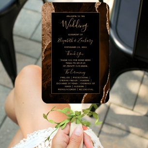 Leque Programa de Casamento Marrom Mocha Dourado Ágata P
